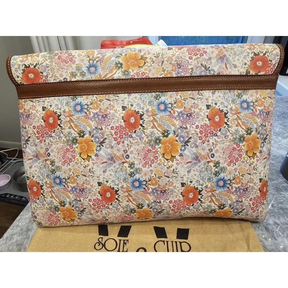 Soie & Cuir‎ Made In Italy V&V Clutch Handbag Beautiful Leather Accents Floral